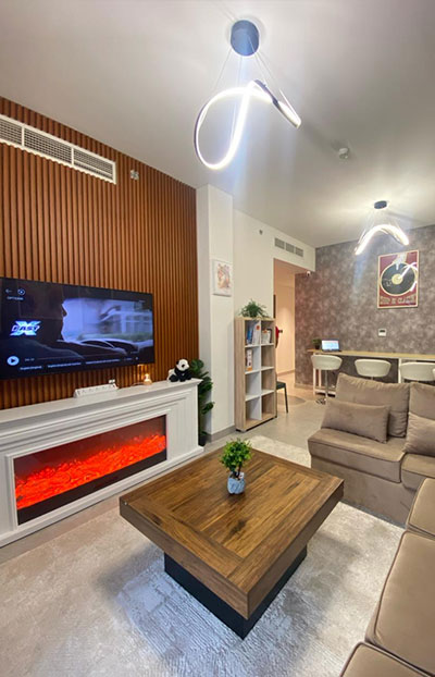 Stylish shared lounge at Urban Panda Hostel DWTC